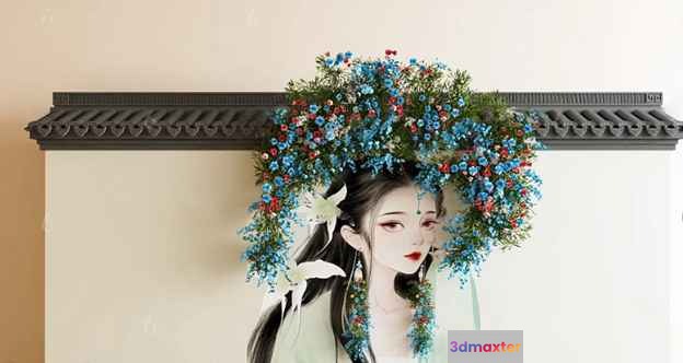 A Woman With Flowers In Her Hair 3D Model - 2049 - VRAY Render