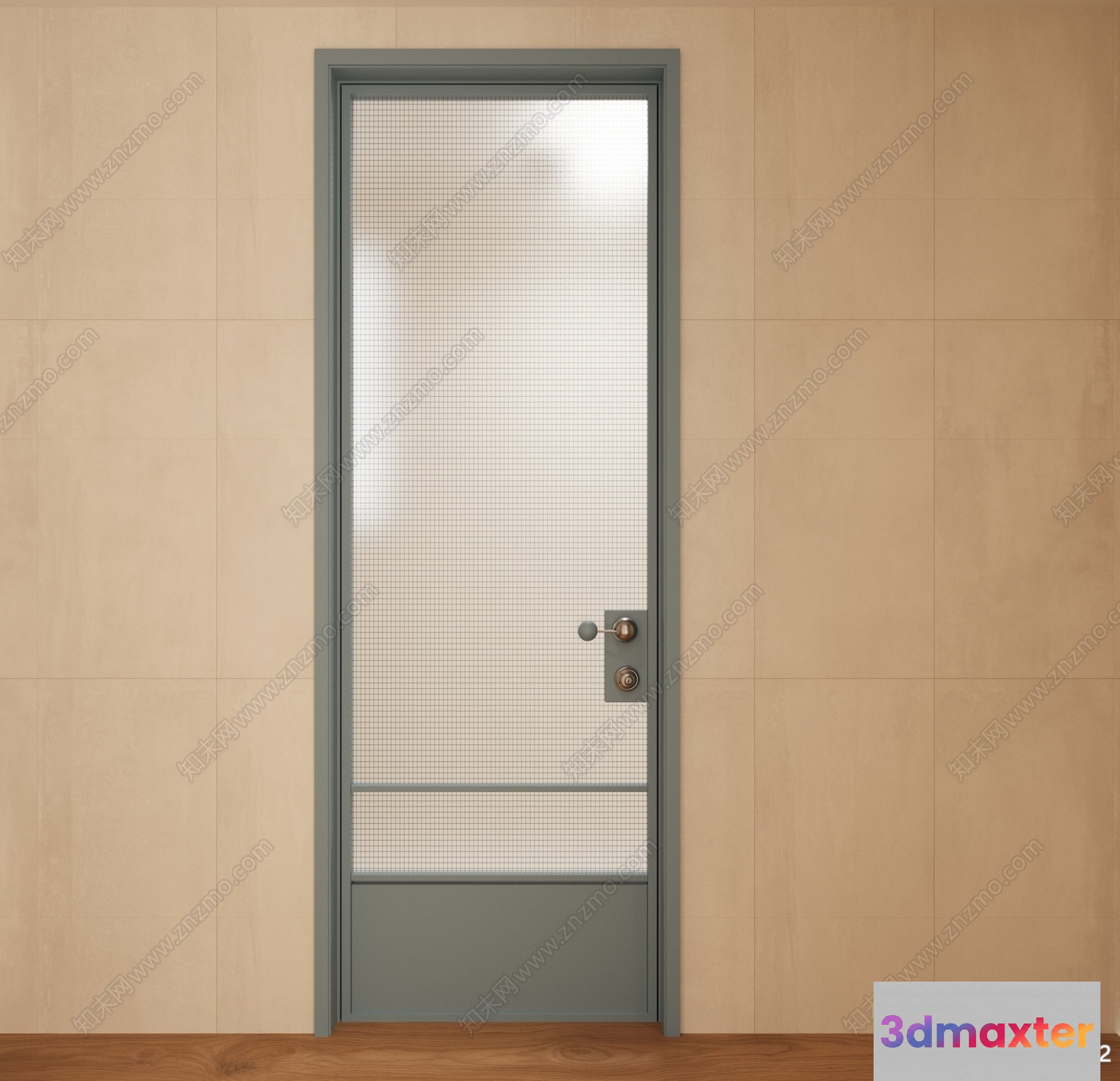 Grey Door With A Grid Pattern 3D Model - 20052 - VRAY Render