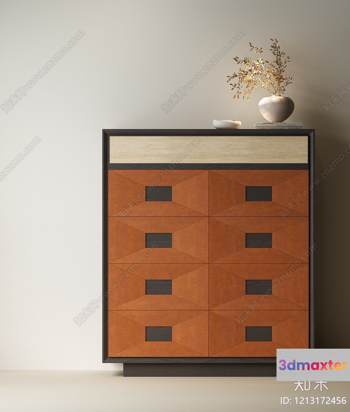 A Tall Dresser With A Geometric Pattern 3D Model - 6576 - VRAY Render