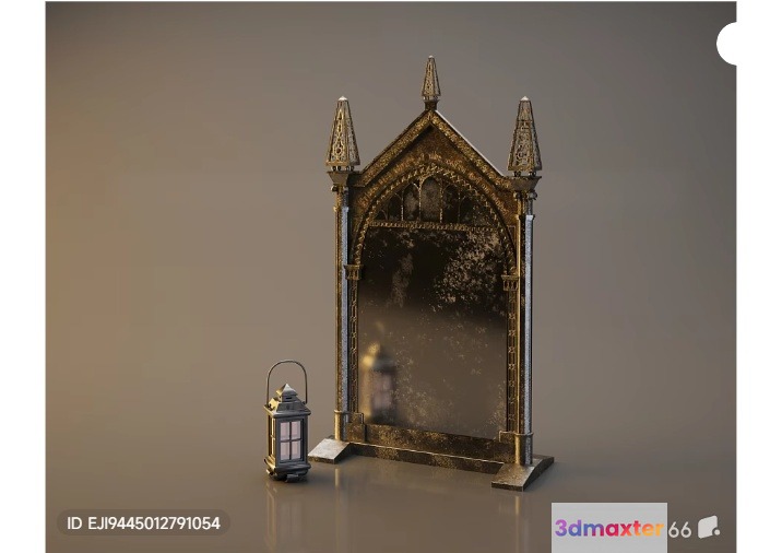 A Decorative Mirror With A Gold Frame 3D Model - 10236 - VRAY Render