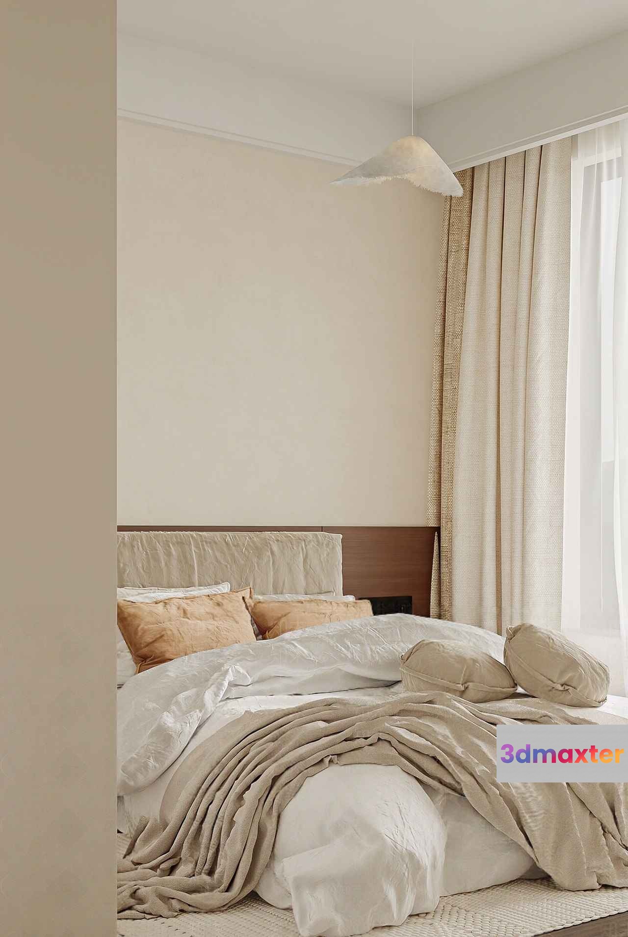 Cozy Beige Bedroom 3D Model - 5253 - CORONA Render