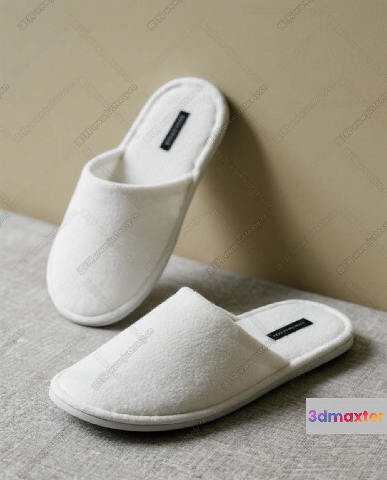 White Hotel Slippers 3D Model - 18639 - VRAY Render
