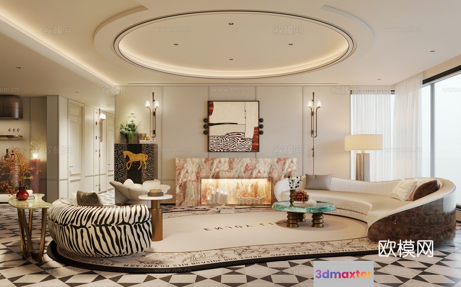 Modern Living Room 3D Model - 7655 - CORONA Render