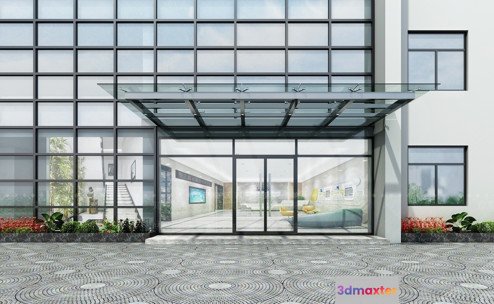 Modern Glass Entrance 3D Model - 23715 - VRAY Render