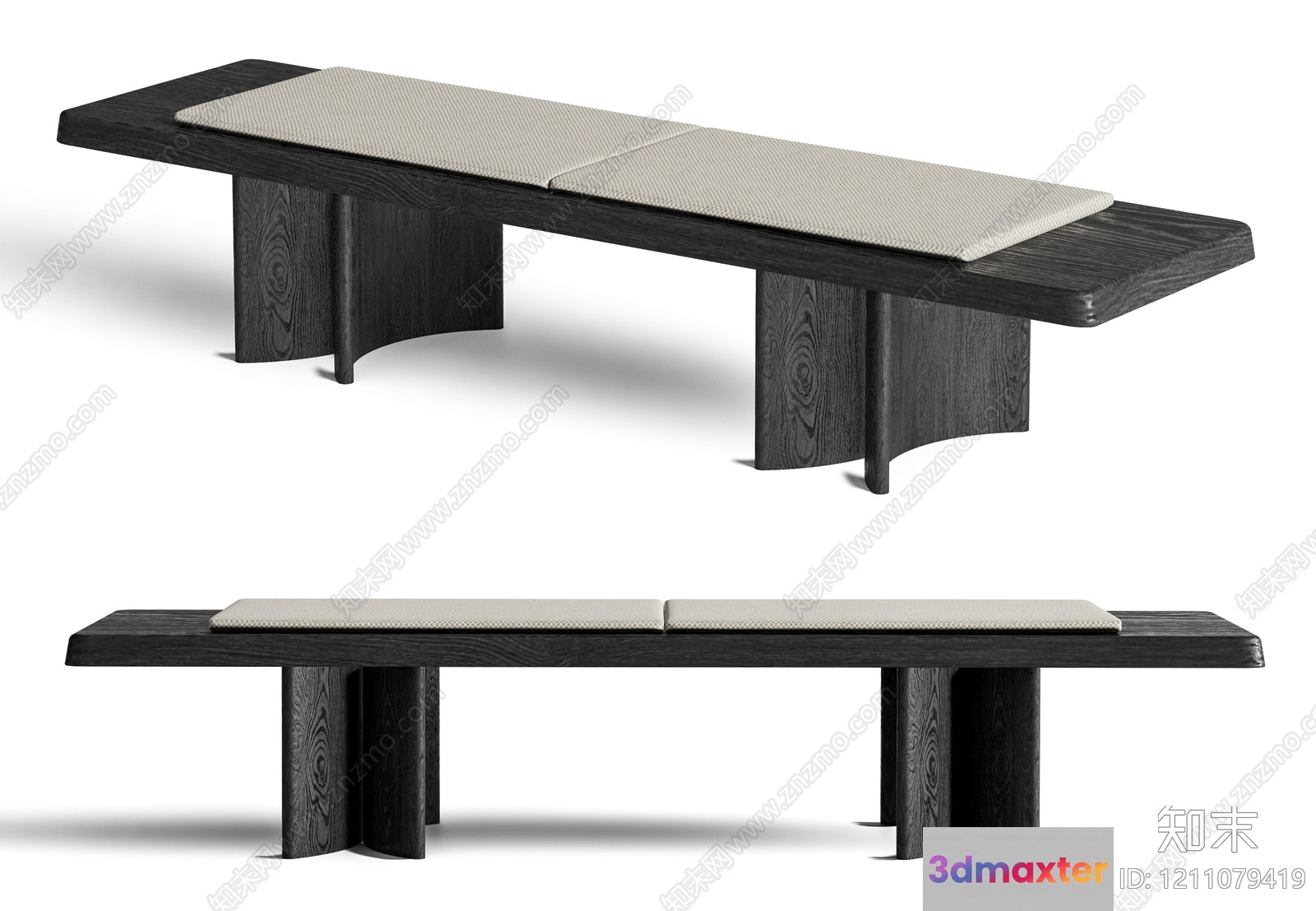 Wooden Bench With Cushion 3D Model - 9878 - VRAY Render