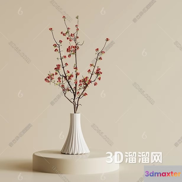 A White Vase With A Flower Arrangement 3D Model - 7248 - VRAY Render