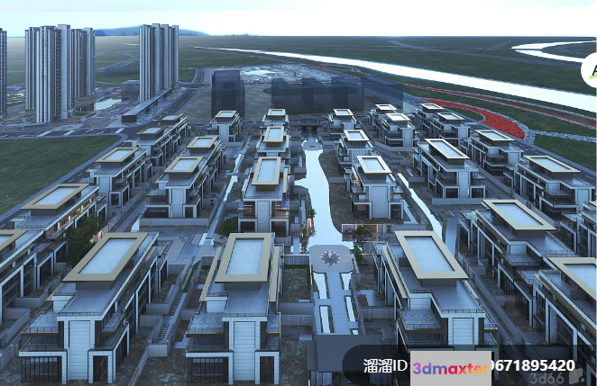 Modern 3D Cityscape 3D Model - 275 - VRAY Render