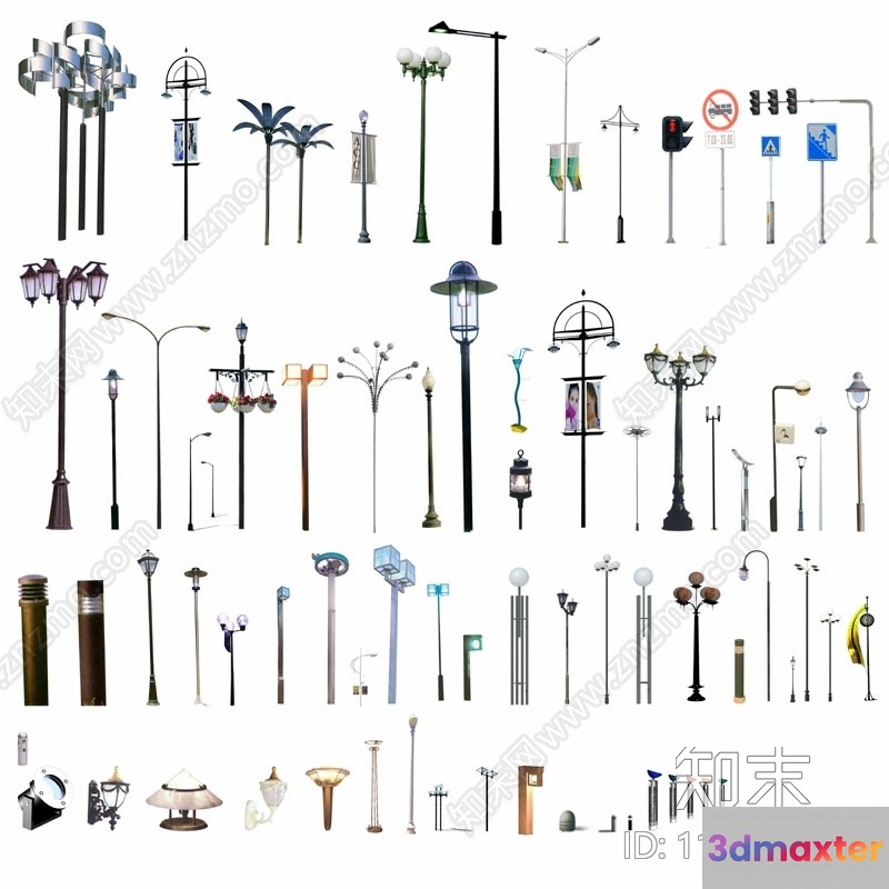 Streetlights. Various Styles 3D Model - 6347 - VRAY Render