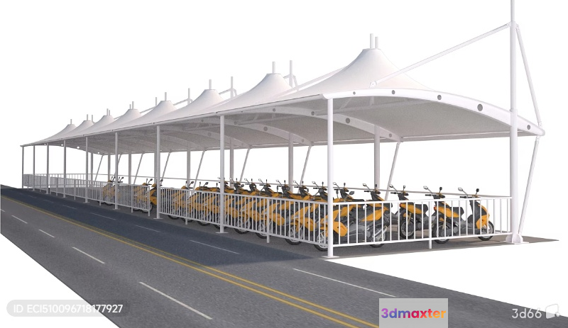 A Covered Outdoor Parking Area For Scooters 3D Model - 3060 - VRAY Render
