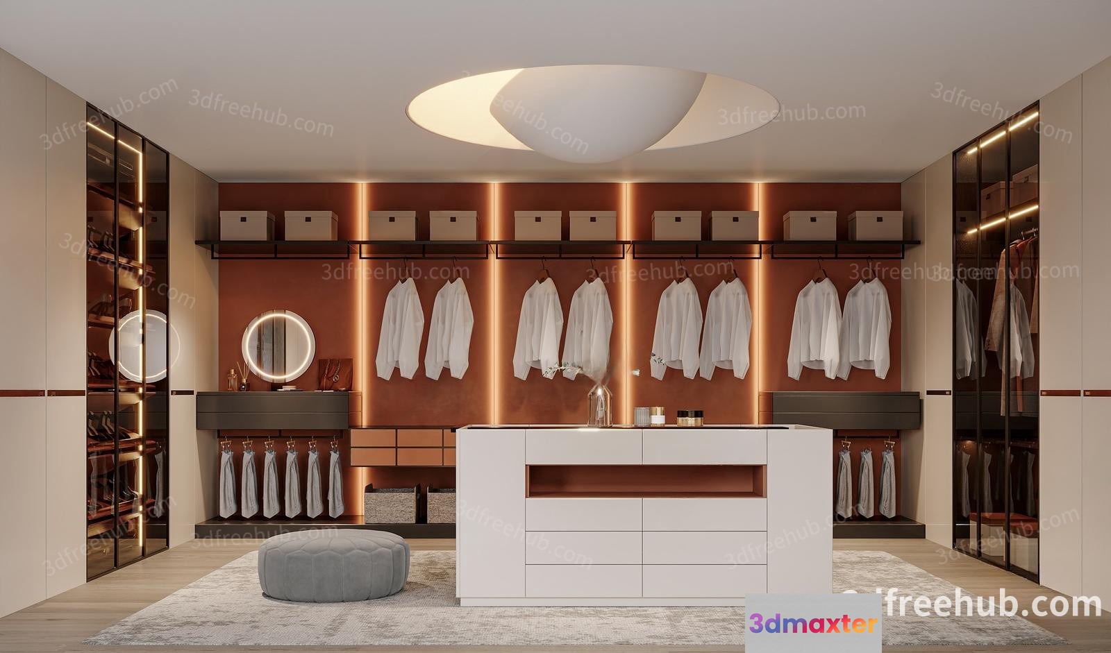 Modern Walk-In Closet 3D Model - 19677 - VRAY Render