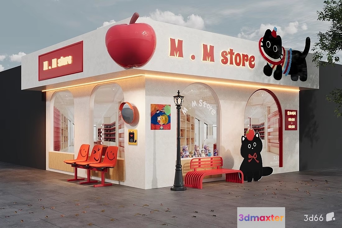 A Store With A Cartoon Cat On The Sign 3D Model - 20585 - VRAY Render