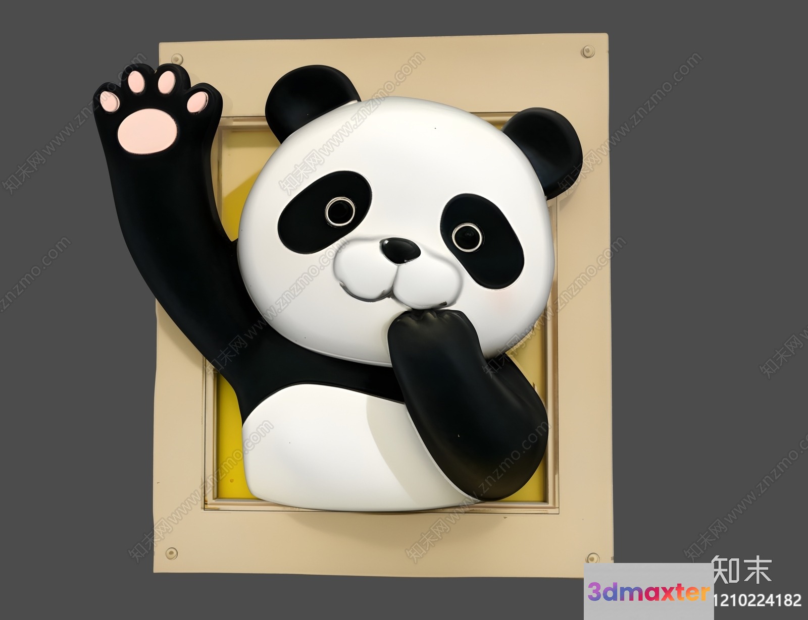 A Panda Figurine With A Raised Paw 3D Model - 20758 - VRAY Render