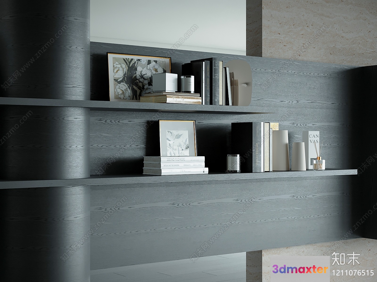 Wooden Bookshelf 3D Model - 11051 - VRAY Render