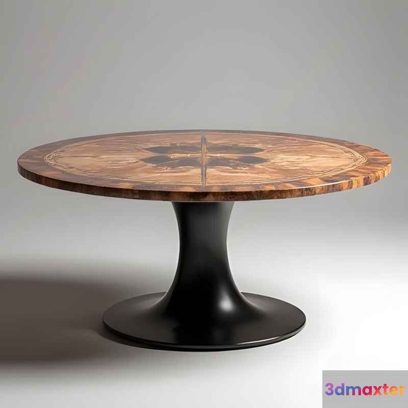 A Wooden Table With A Black Base 3D Model - 17642 - VRAY Render
