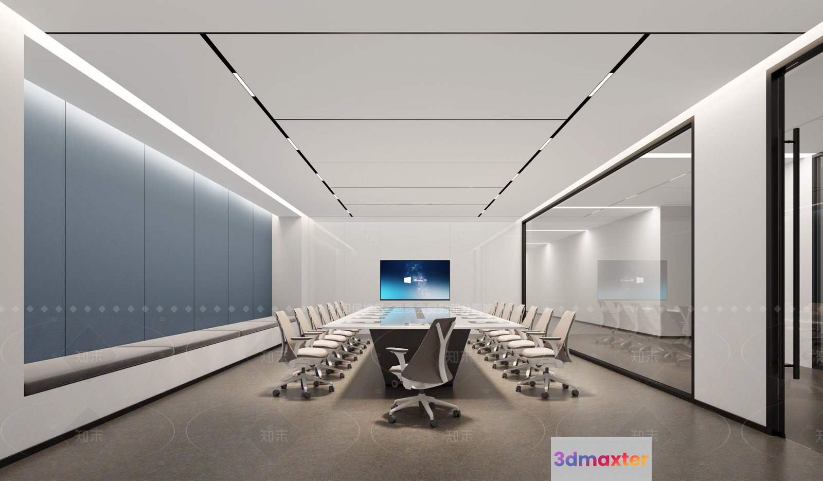 A Conference Room With A Large Table And Chairs 3D Model - 205 - VRAY Render