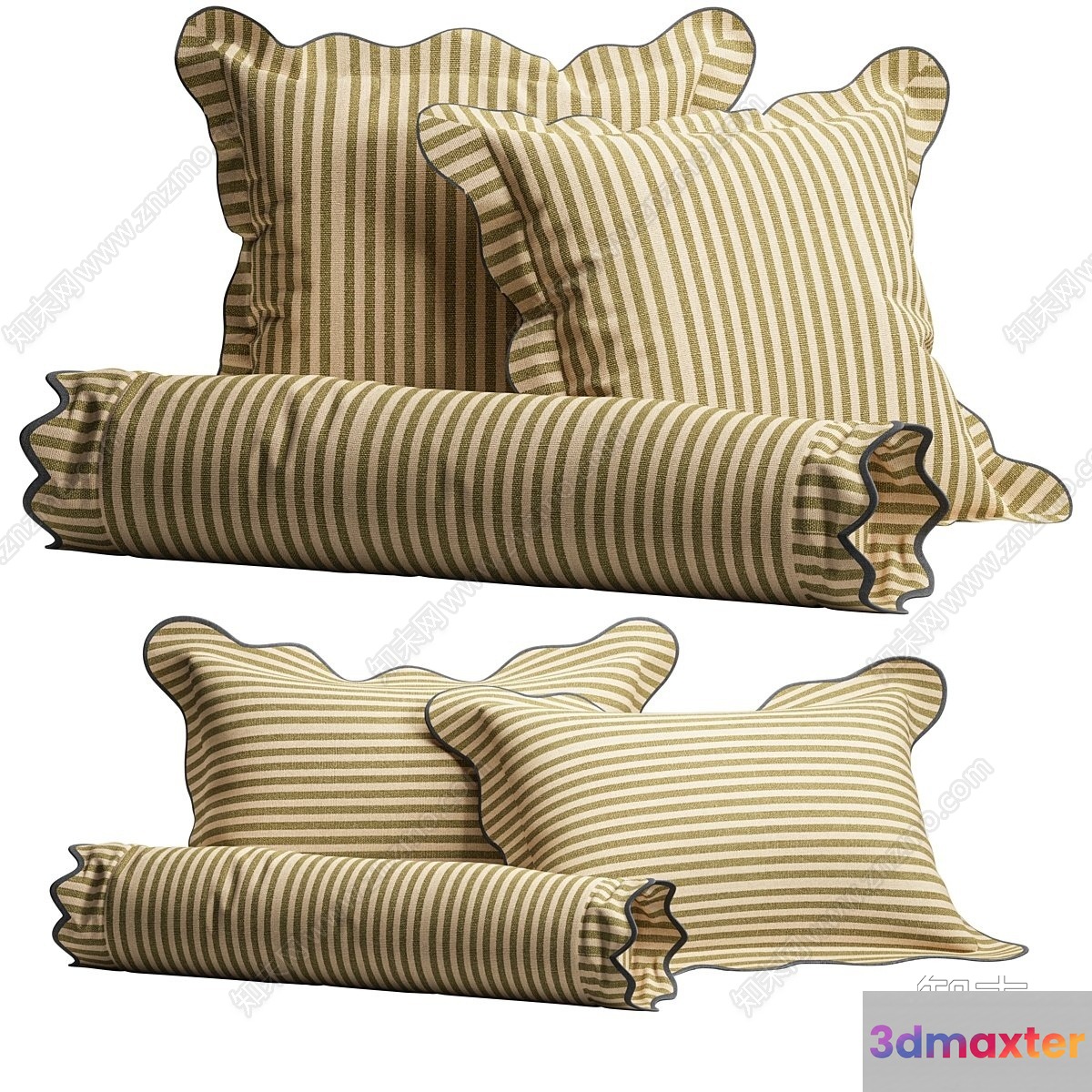 Gold And White Striped Pillows 3D Model - 14497 - VRAY Render