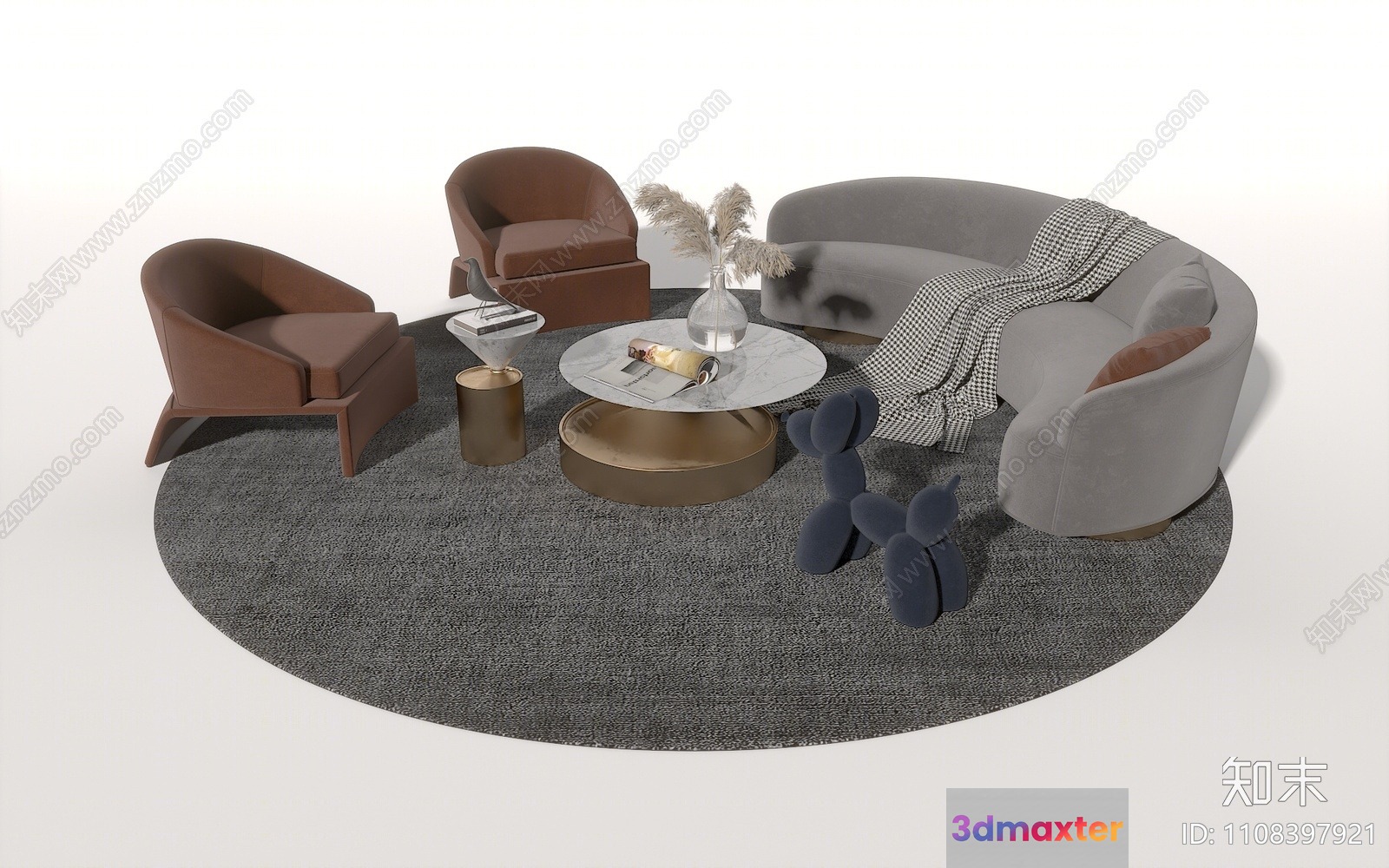 A Living Room With A Couch And Chairs 3D Model - 14056 - VRAY Render