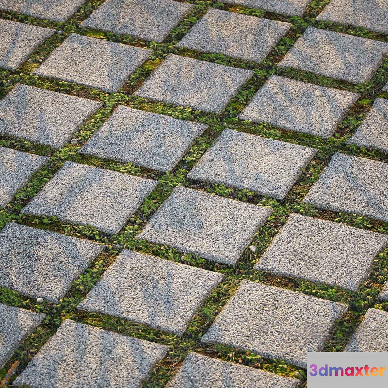 Grey Stone Pavers With Grass 3D Model - 16475 - CORONA Render