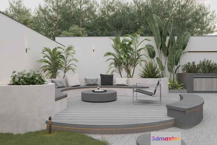 Modern Outdoor Seating Area 3D Model - 13845 - CORONA Render