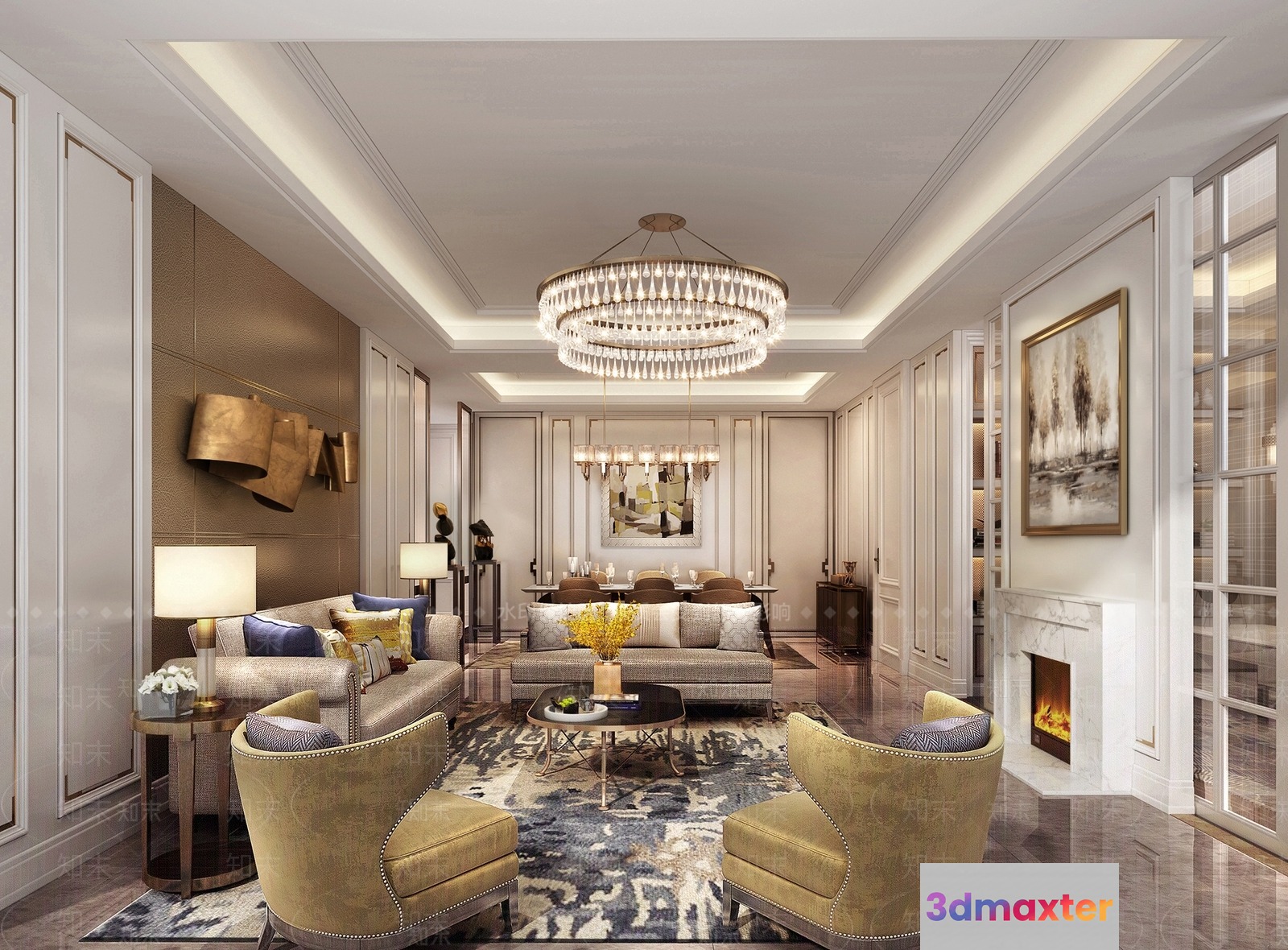 Modern Living Room 3D Model - 5782 - VRAY Render