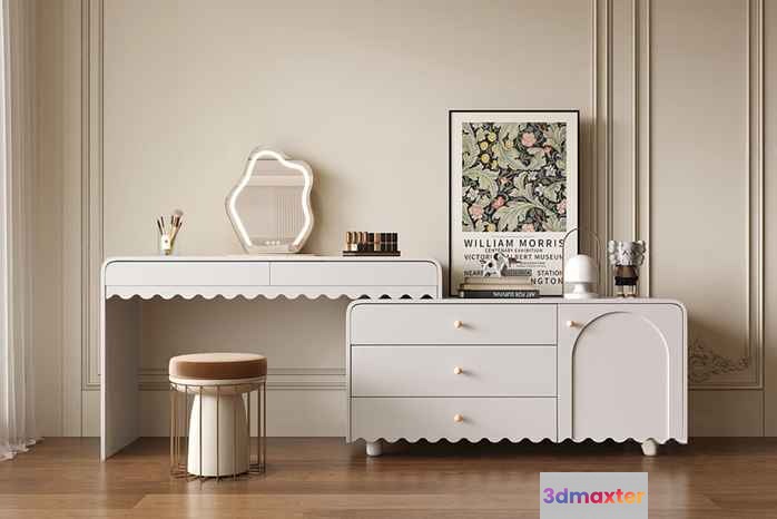 White Dresser With Scalloped Edges 3D Model - 5372 - VRAY Render