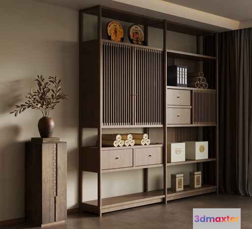 Modern Wood Shelf 3D Model - 4284 - VRAY Render