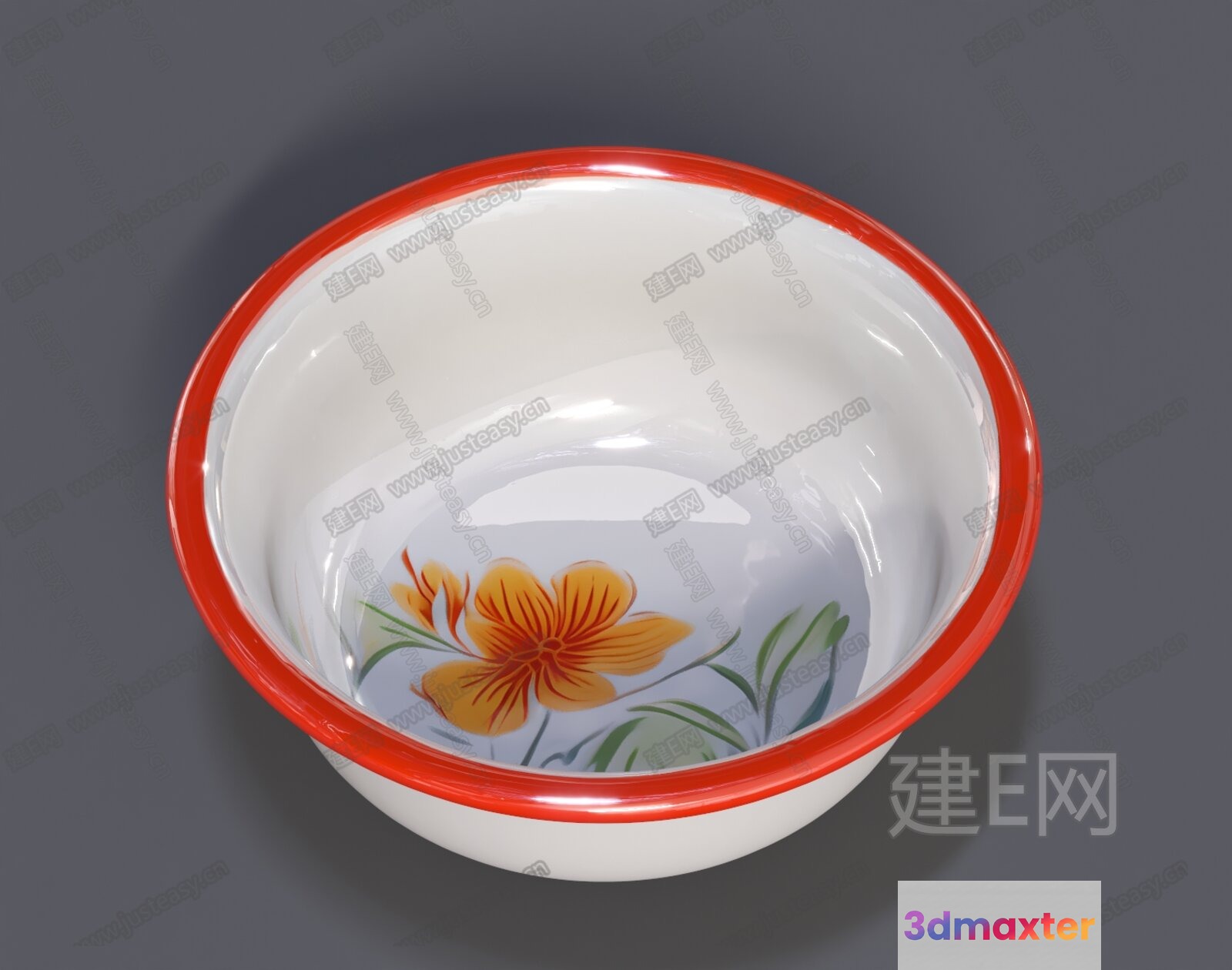 A White Bowl With A Red Rim 3D Model - 13011 - VRAY Render