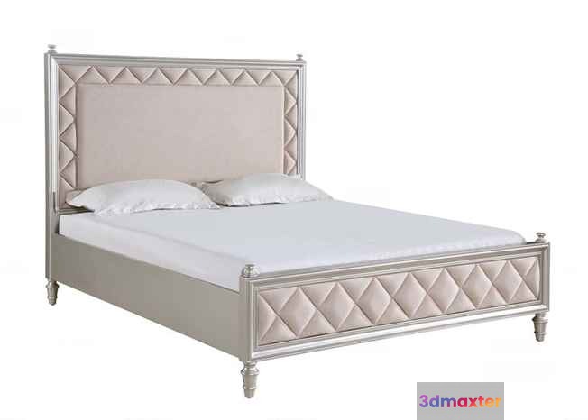 White Upholstered Bed 3D Model - 3127 - VRAY Render