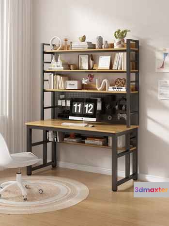 Wooden Desk With Shelf 3D Model - 17643 - VRAY Render