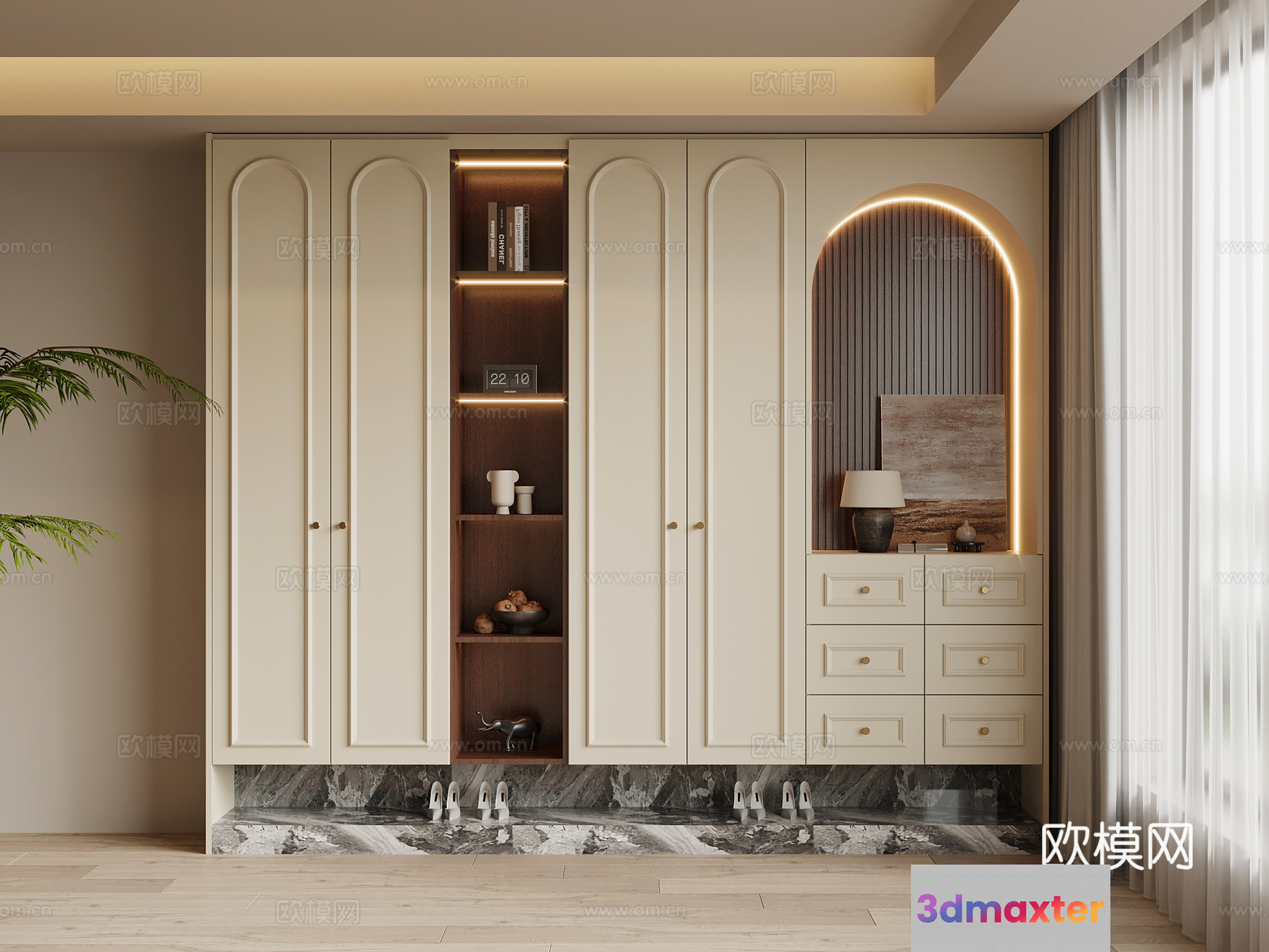 Modern Creamy Wardrobe 3D Model - 869 - VRAY Render