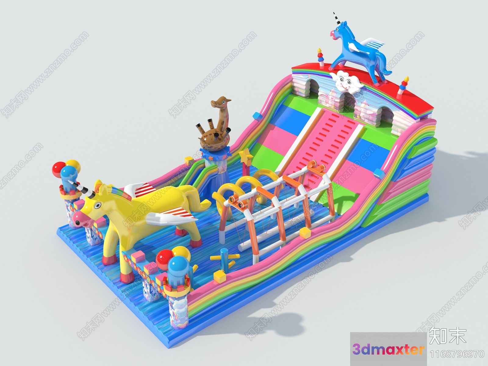 A Colorful Playground With A Slide And Animals 3D Model - 14891 - VRAY Render