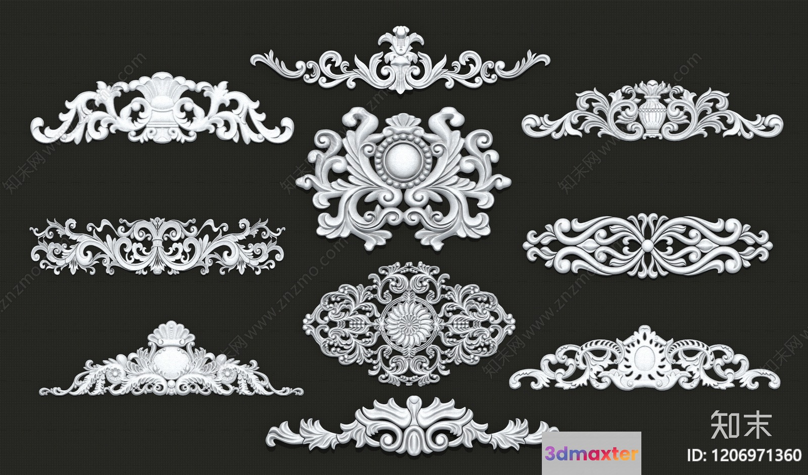White Ornate Designs On A Dark Background 3D Model - 14755 - VRAY Render