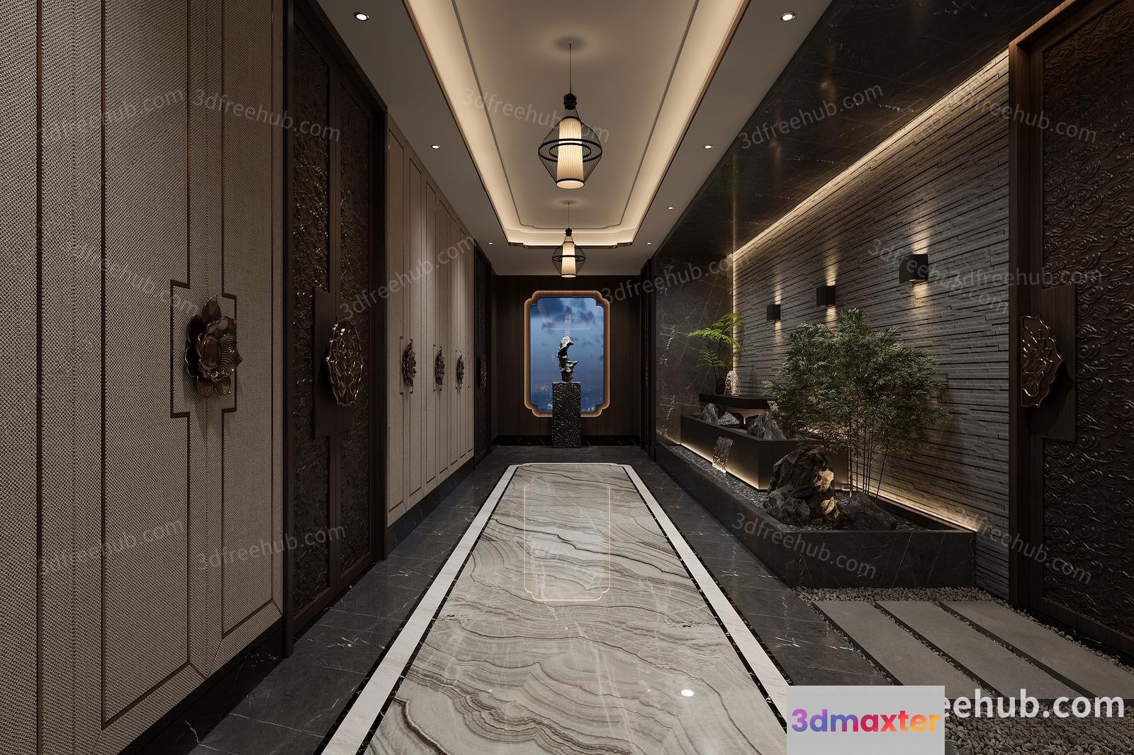 Modern Hallway With Marble Flooring 3D Model - 20946 - VRAY Render