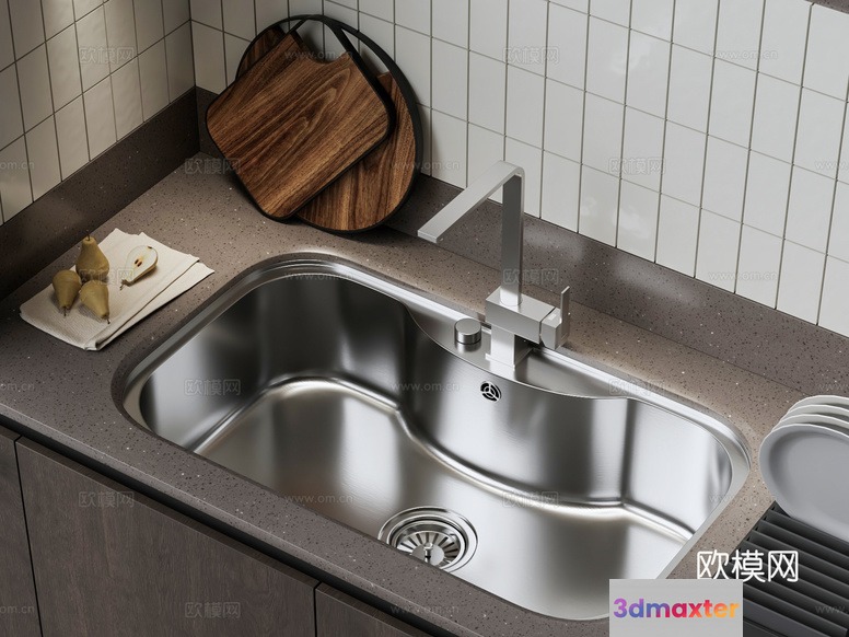 A Stainless Steel Sink 3D Model - 11419 - VRAY Render