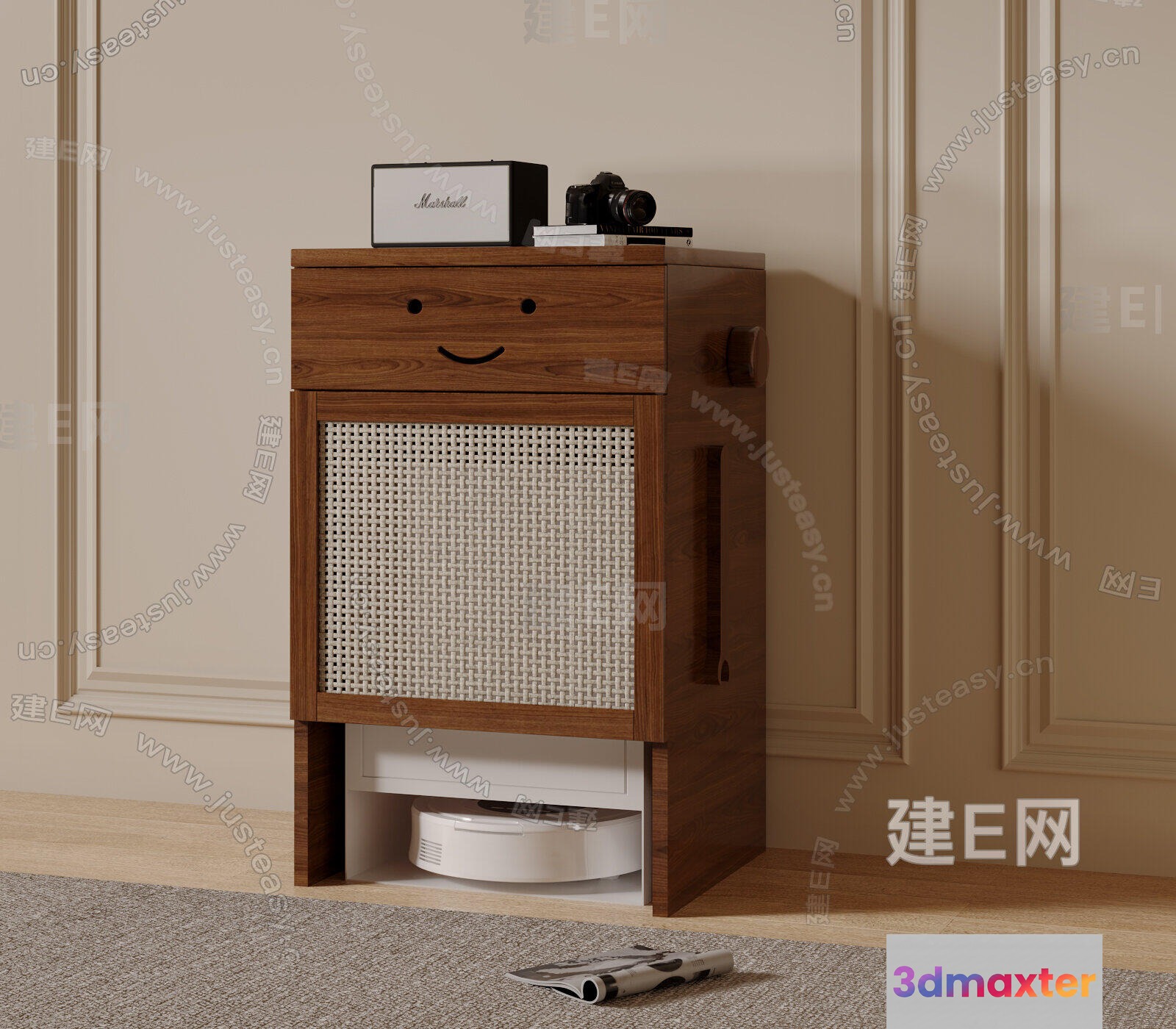 A Wooden Cabinet With A Wicker Door 3D Model - 2895 - VRAY Render
