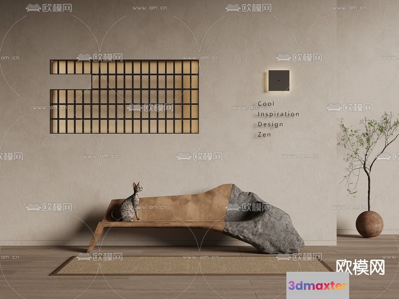 Modern Zen-Inspired Living Room 3D Model - 17317 - VRAY Render