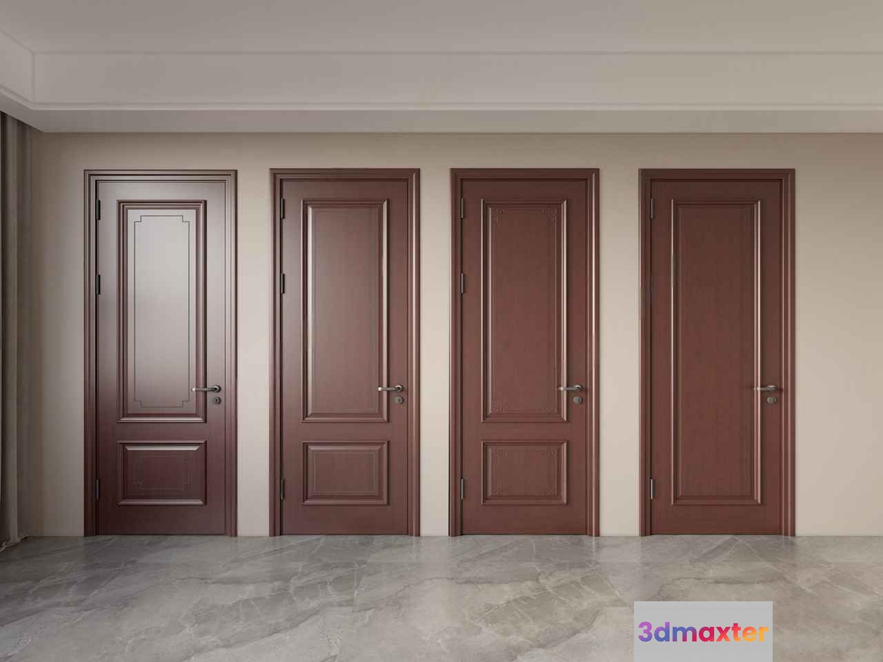 Four Brown Doors 3D Model - 12507 - VRAY Render