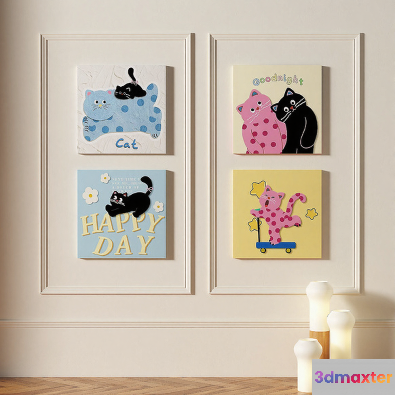 Cat-Themed Artwork 3D Model - 7716 - VRAY Render