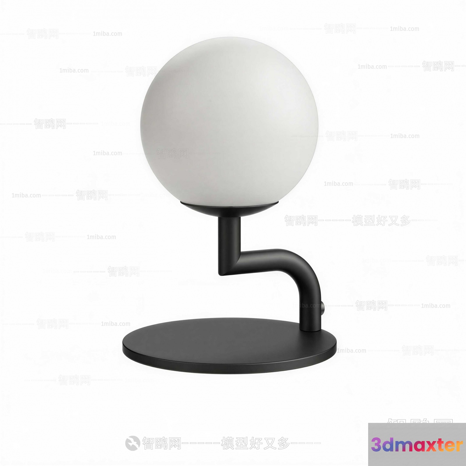 A Black Lamp With A White Globe Light 3D Model - 14401 - VRAY Render