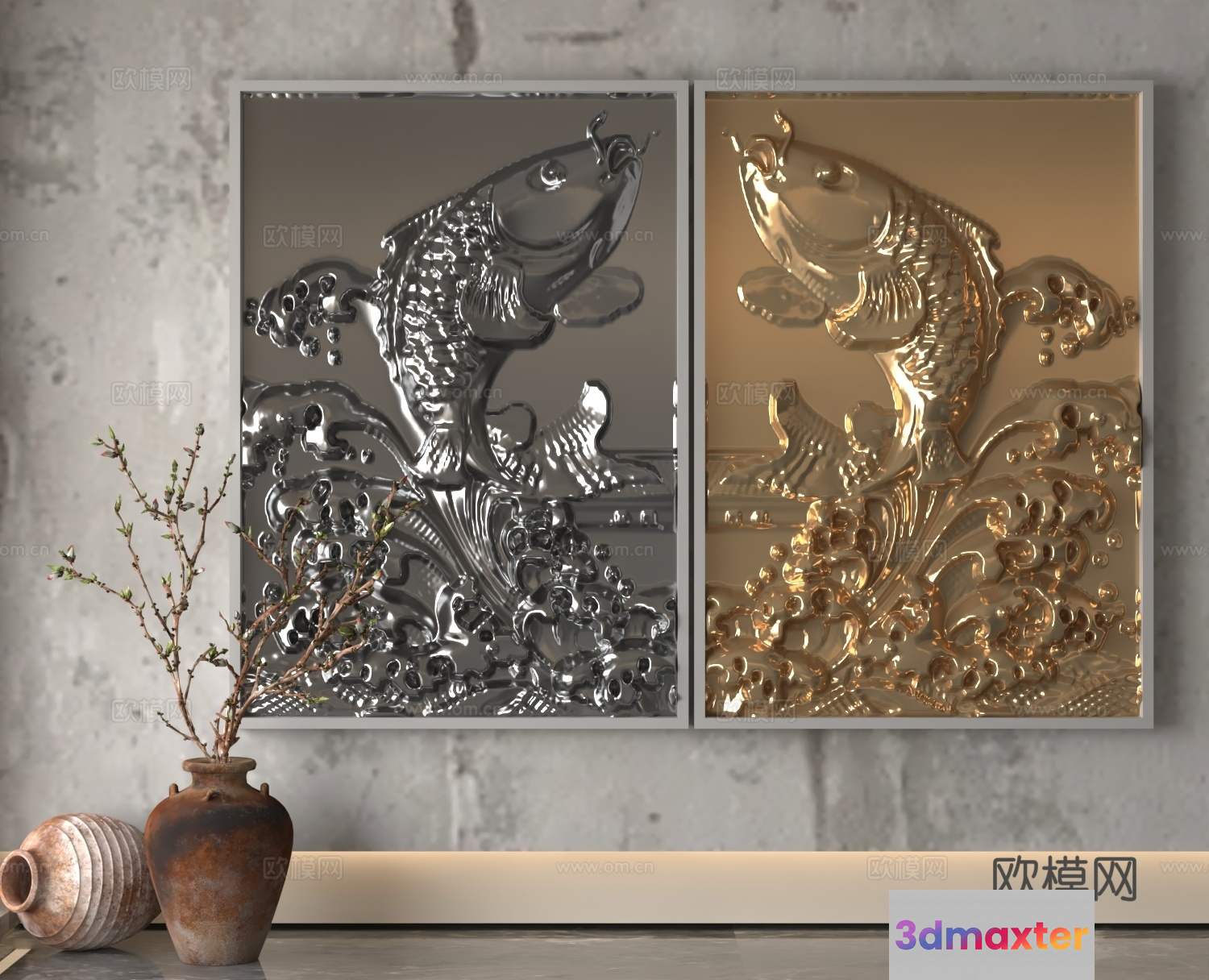 A Pair Of Fish Wall Art Pieces 3D Model - 13336 - VRAY Render