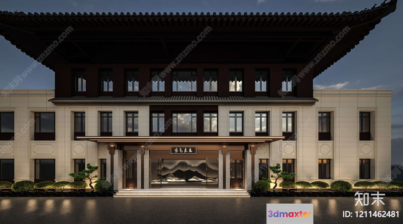 A Large Building With A Chinese-Style Roof 3D Model - 23456 - VRAY Render