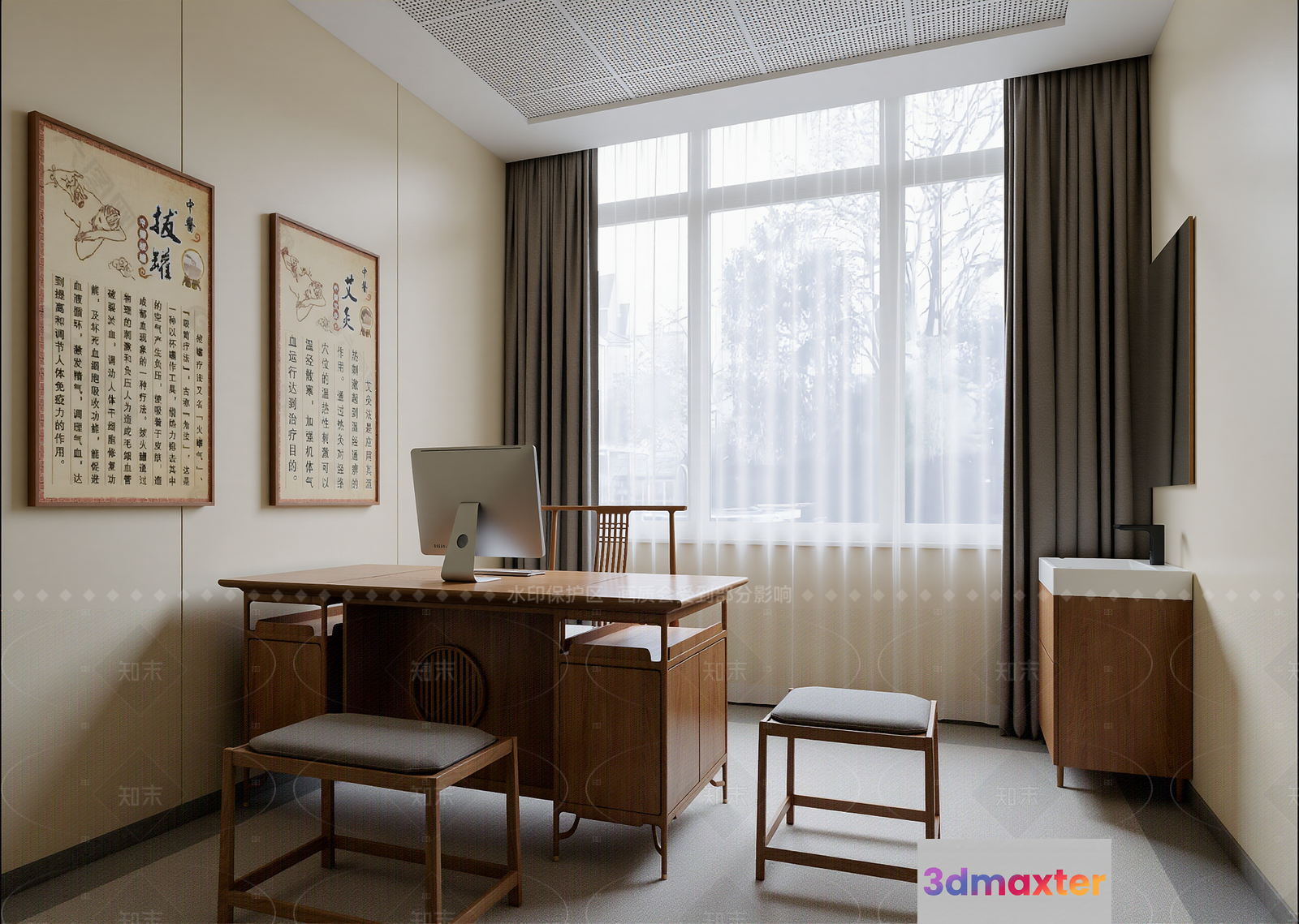 Wooden Office Desk 3D Model - 22841 - VRAY Render