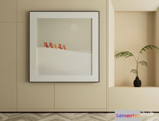 A Framed Picture Of A Snowy Landscape 3D Model - 23494 - VRAY Render