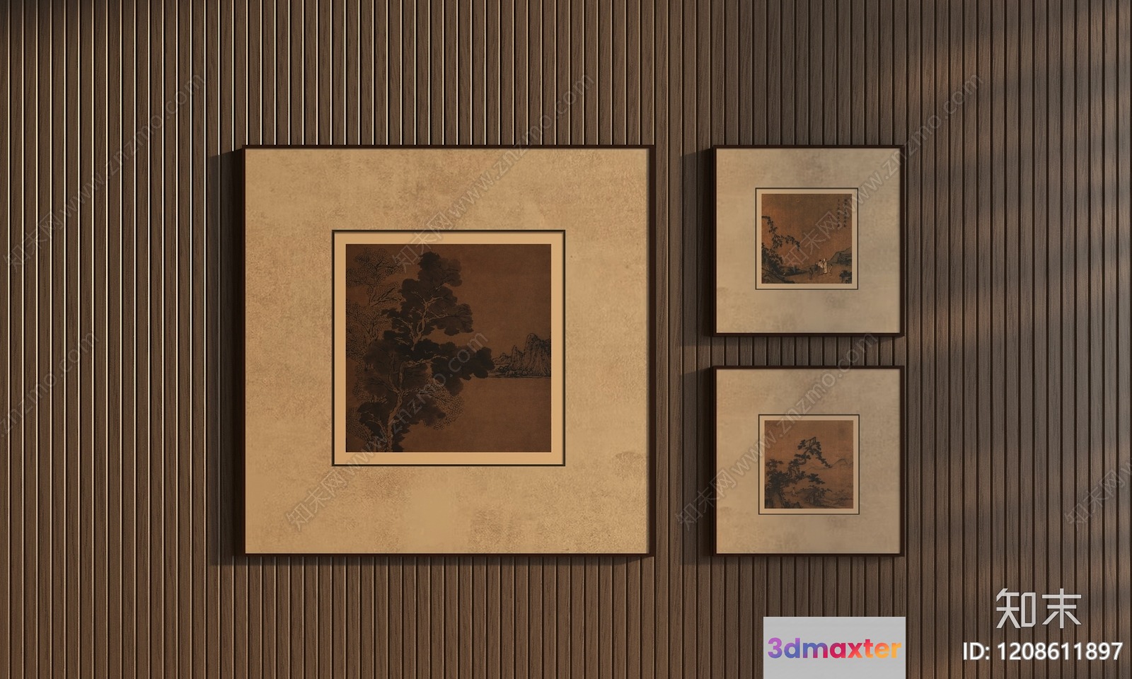 Three Framed Paintings On A Wall 3D Model - 461 - VRAY Render