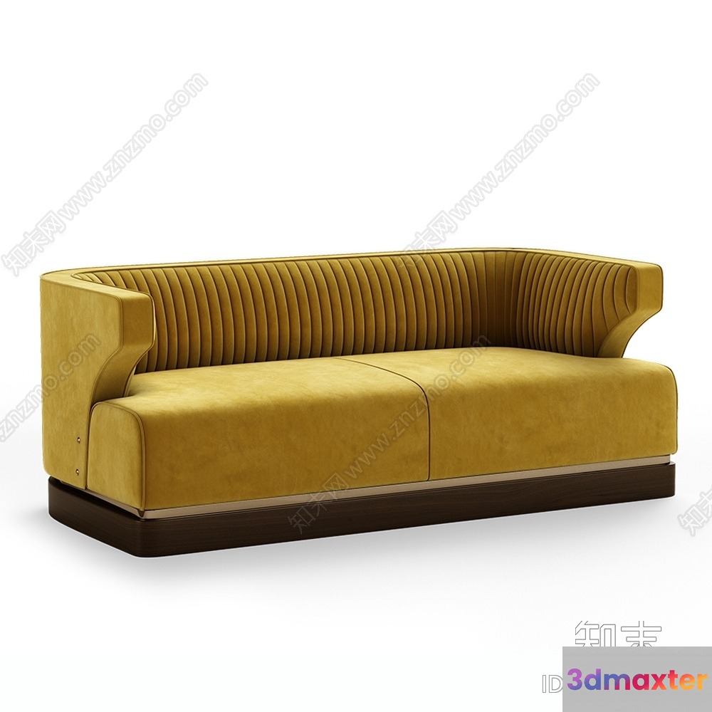 A Yellow Sofa With A Brown Base 3D Model - 14482 - VRAY Render