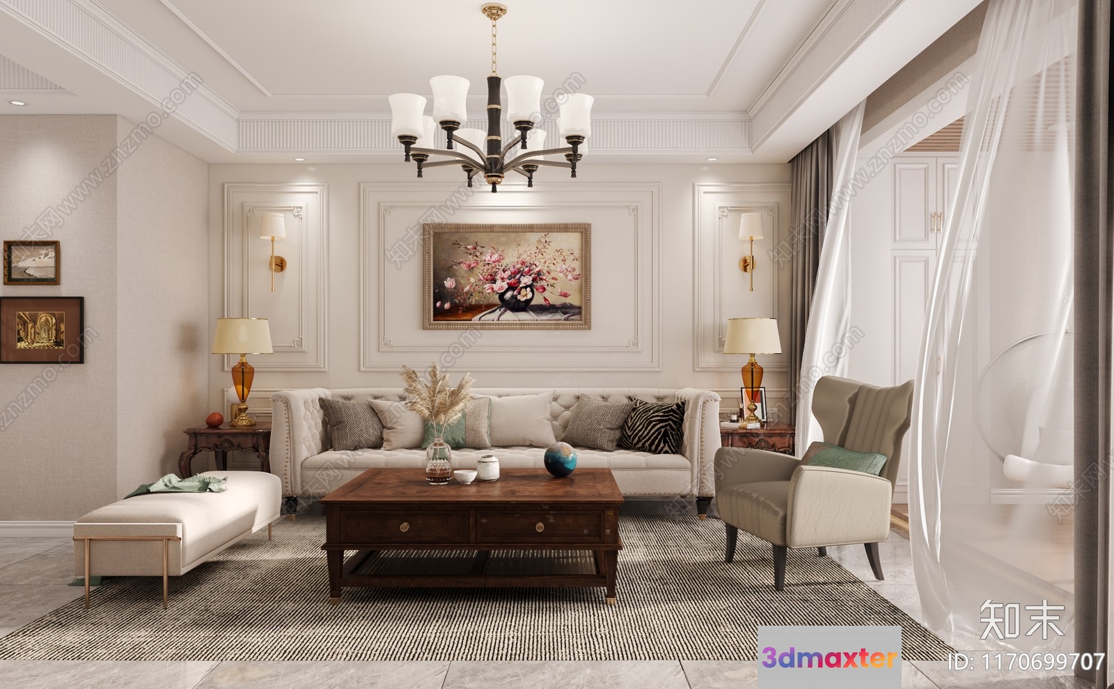 Modern Living Room 3D Model - 13367 - VRAY Render