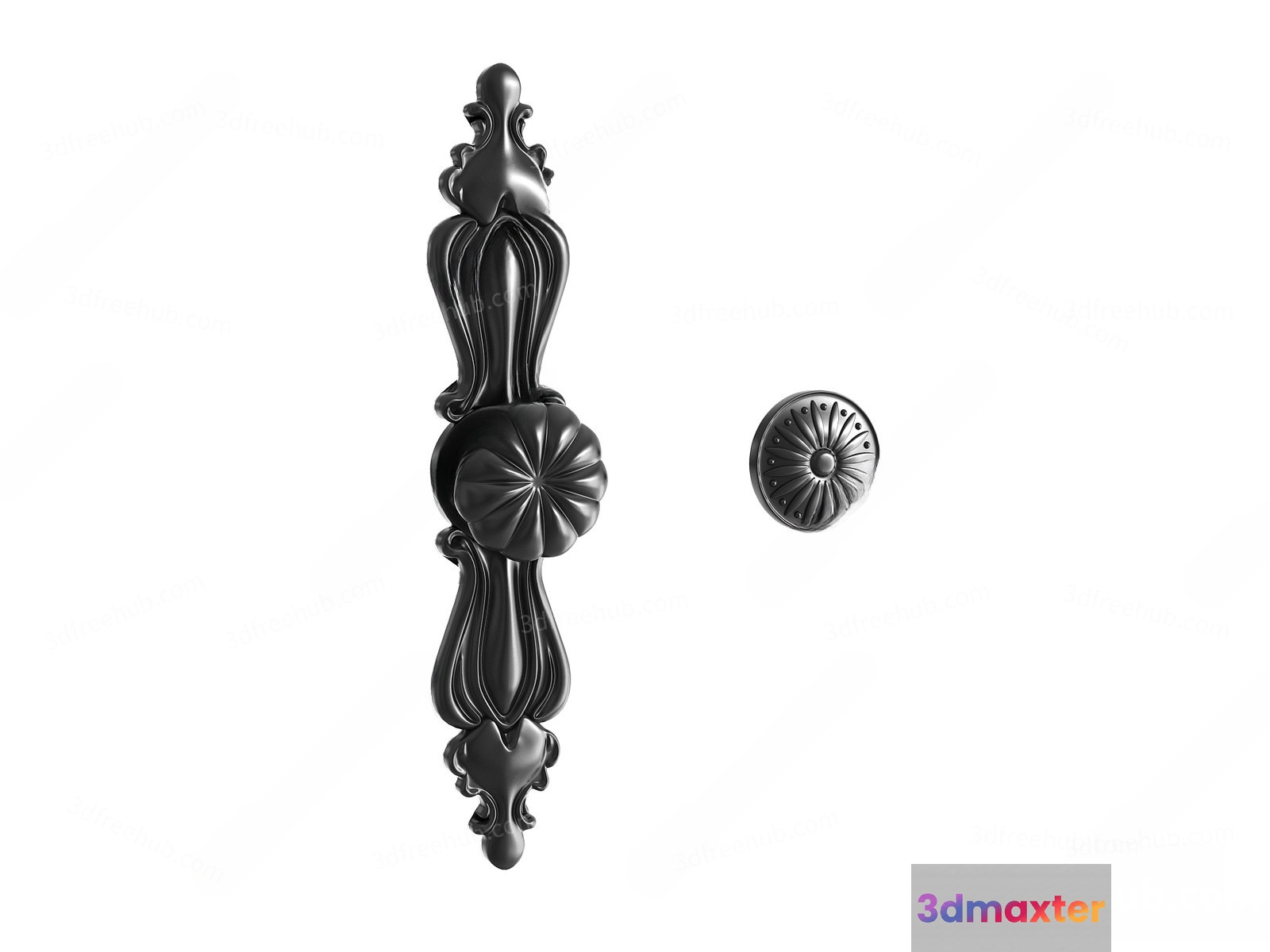 A Black Ornate Handle 3D Model - 23007 - VRAY Render