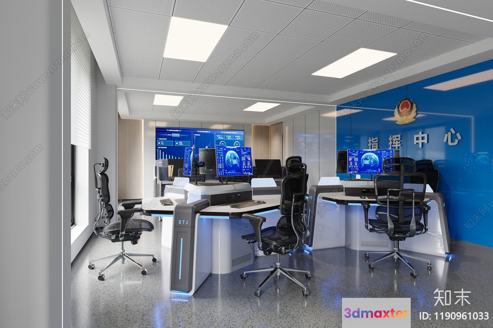 Office Space With Desks And Computers 3D Model - 1973 - VRAY Render