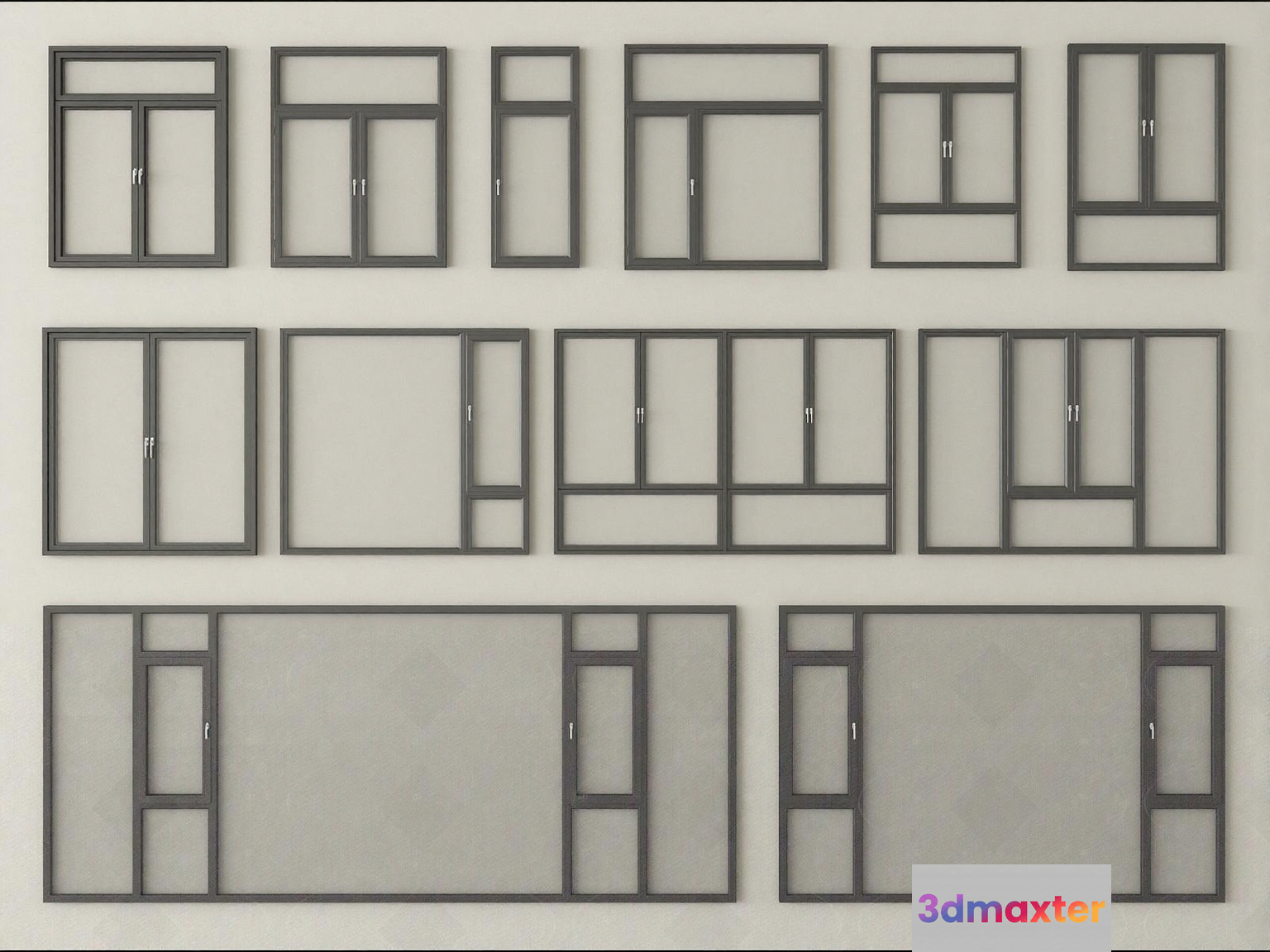 Gray Screen Door Frames 3D Model - 18045 - VRAY Render