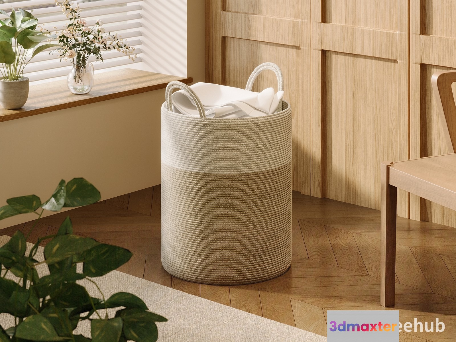 A Beige Woven Basket 3D Model - 19633 - VRAY Render